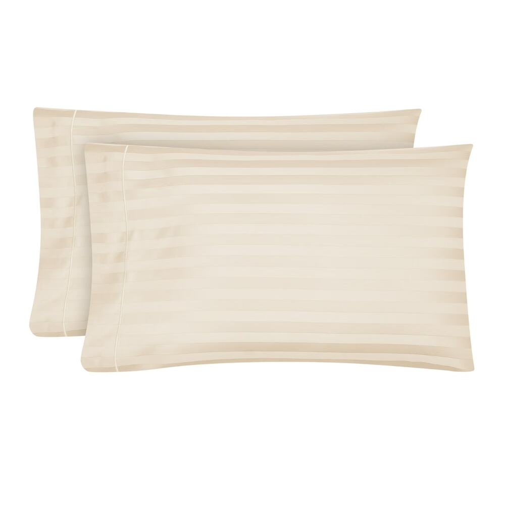 2-Pack Hotel Style 600TC Egyptian Cotton Stripe King Pillowcase Set - Ivory